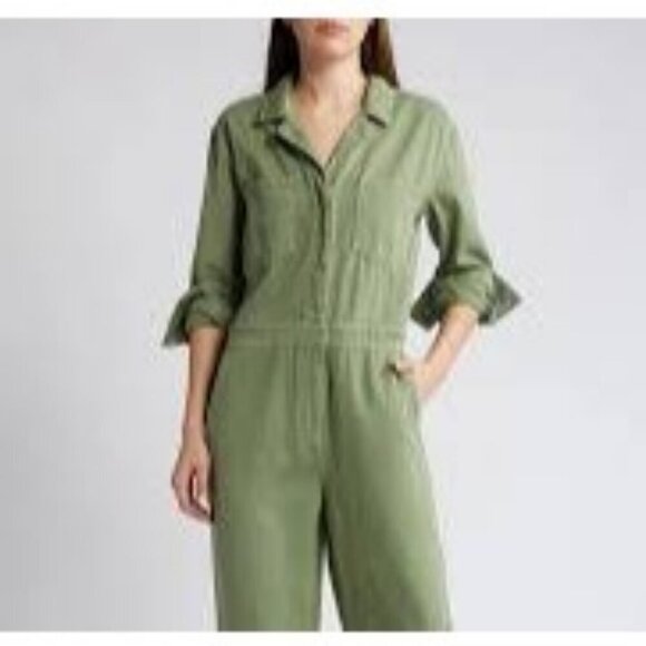 Treasure & Bond Utility Herringbone Long Sleeve Jumpsuit Olive Acorn Women S‎ - Picture 15 of 16
